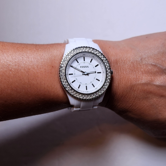 Fossil Stella ES-2444 Crystal Bezel White Ceramic Watch - Picture 8 of 8